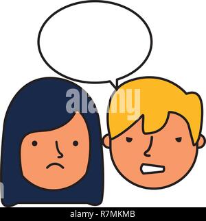 boy and girl sad emotion speech bubble Stock Vector