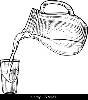 Sketch water or milk splash from glass jug. Vector illustration Stock Vector