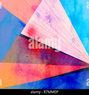 Abstract multicolored watercolor background with different geometric shapes Stock Photo
