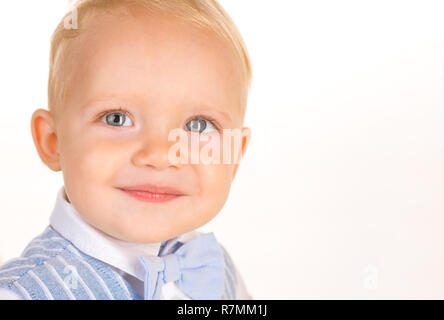 Looking classy. Small child happy smiling. Small baby in fashionable wear. Boy child with fashion look. Fashion boy. Adorable fashionist. Childrens fashion trends, copy space Stock Photo