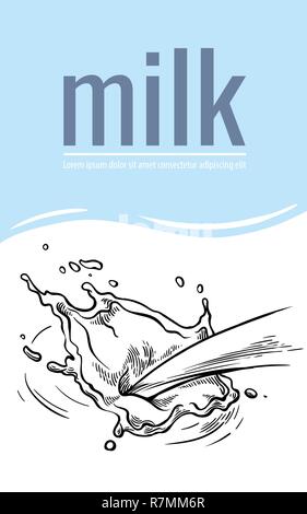 Sketch hand drawn poster milk splash from glass jug vector illustration Stock Vector