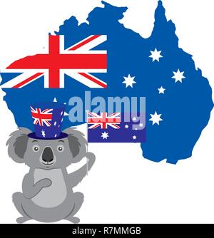 koala with hat australian flag map Stock Vector