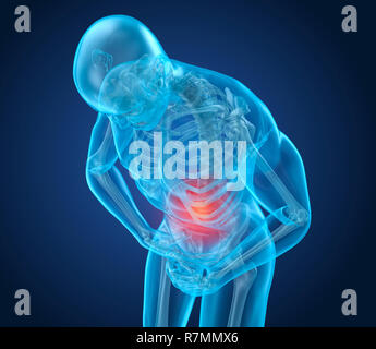 Man is feeling pain under her ribs. 3D illustration Stock Photo