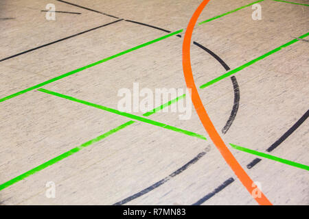 Marks on the floor of a sports hall, Germany Stock Photo