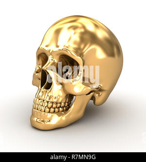 Golden human skull over white , 3D illustration Stock Photo