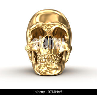Golden human skull over white , 3D illustration Stock Photo