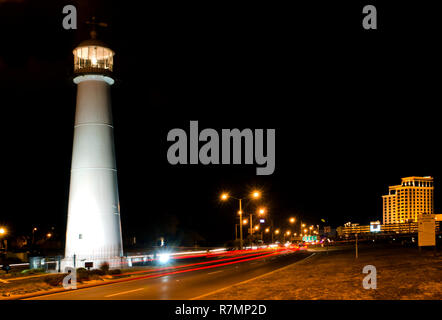 The Biloxi Lighthouse and the Beau Rivage Casino are pictured at night, Sept. 22, 2010. Stock Photo