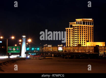 The Biloxi Lighthouse and the Beau Rivage Casino are pictured at night, Sept. 22, 2010. Stock Photo