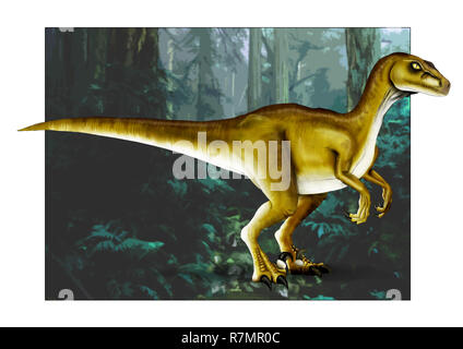 velociraptor dinosaur illustration hand drawn comic style Stock Photo