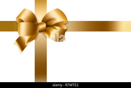 Here is a gold bow and ribbons isolated on a white background. This is an illustration. Stock Photo