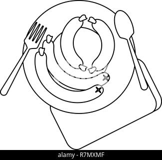 Sausages on dish in black and white Stock Vector Image & Art - Alamy