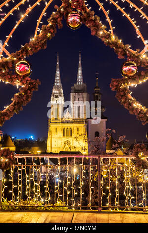 Advent in Zagreb, a view to the Zagreb Cathedral at night Stock Photo