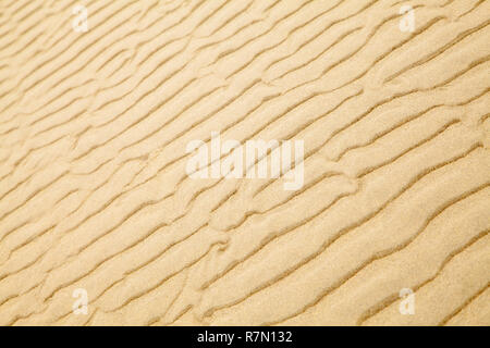 Tan Beach Sand With Ripple Pattern Background. Stock Photo