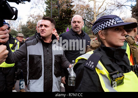 London Dec 9 2018.  Tommy Robinson at Anti EU, Pro Brexit Betrayal supporters decend on London and march through Central London for rally organized by UKIP leader Gerard Batton and  Tommy Robinson (Steven Yaxley-Lennon) photo Janine Wiedel Stock Photo
