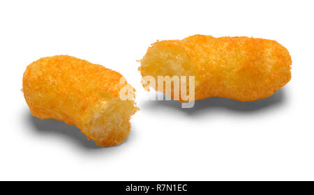 Cheese Puff Broken in Half Isolated on White Background. Stock Photo