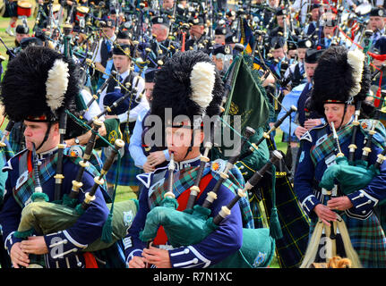 Scottish Pipe band parade at the Aboyne highland games 2018, Aberdeenshire, scotland Stock Photo