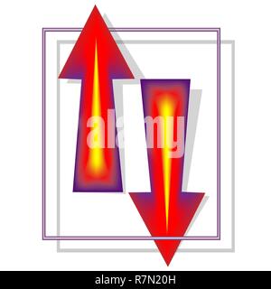 red up and down arrows in a frame with shadows, gradients Stock Vector