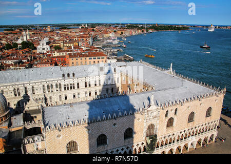 View of Palazzo Ducale and Grand Canal from St Mark's Campanile in Venice, Italy. The palace was the residence of the Doge of Venice. Stock Photo