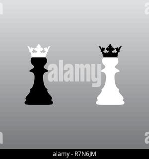 Black and white chess pawns with crowns Stock Vector