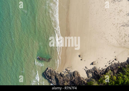 Aerial View of Noah Beach in the Daintree area of tropical far north Queensland. In this beautiful section of coast the rainforest meets the sea. Stock Photo