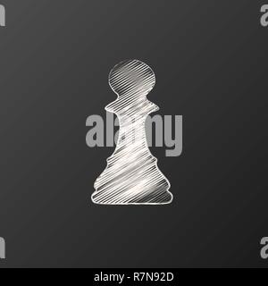 White outline chess pawn silhouette isolated on black background Stock Vector