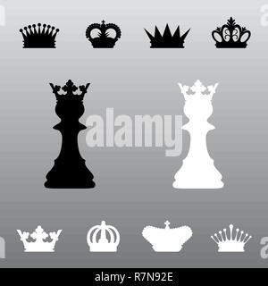 Black and white chess pawns with different crowns Stock Vector