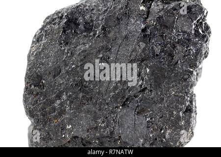 Piece of coal surface macro isolated on white Stock Photo