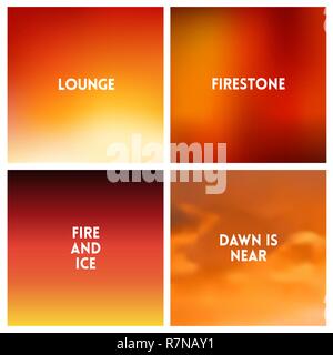 Abstract vector red sunset blurred background set. Square blurred backgrounds set - sky clouds sea ocean beach colors Stock Vector