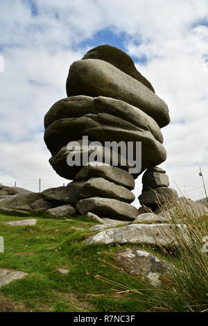 The Cheesewring, wind and rain eroded granite rock on Bodmin Moor Cornwall.UK