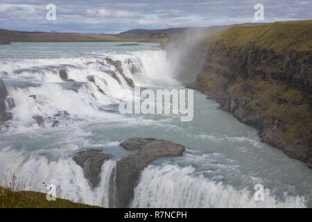 Gullfoss, 'Goldener Wasserfall', Wasserfall des Flusses Hvítá im Haukadalur im Süden von Island. 'Golden Falls', waterfall, Iceland Stock Photo