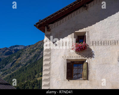 house in Guarda, Scuol, Engadine, Grisons, Switzerland, Europe Stock Photo