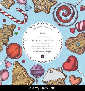 Vector composition with colored lollipop, candies, gingerbread Stock Vector