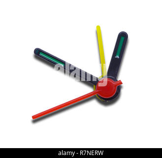 Small Plastic Clock Hands Isolated on White Background. Stock Photo