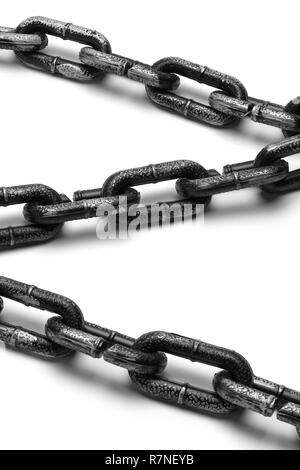 Criss Crossing Black Plastic Chain Segments Isolated on White. Stock Photo