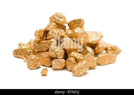 Pile of Gold Nuggets Isolated on White Background. Stock Photo