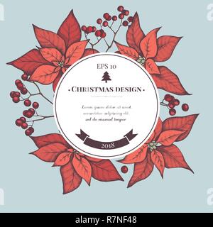 Vector composition with colored rowan, poinsettia hand drawn illustration Stock Vector