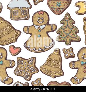 Seamless pattern with colored gingerbread men, gingerbread Stock Vector