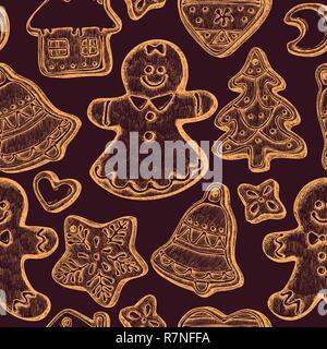 Seamless pattern with colored gingerbread men, gingerbread Stock Vector