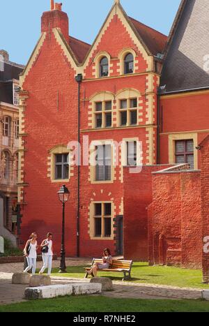 France, Nord, Lille, Old Lille, Red brick facade of the Hospice Countess from the garden of the Countess Stock Photo