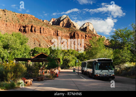 Shuttle bus stop, Zion National Park, Utah, USA. Stock Photo