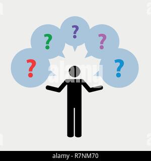 pictogram man with many questions sign icon speech bubble symbol vector illustration EPS10 Stock Vector