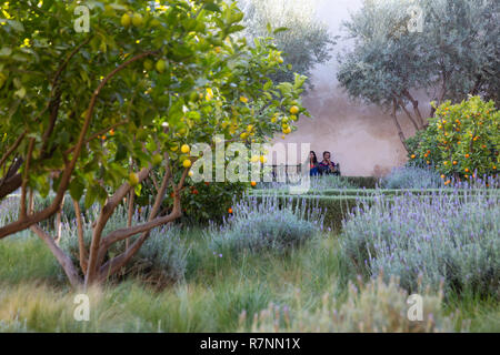 People in the Secret Garden Marrakech, aka Le Jardin Secret, garden museum, Marrakesh medina, Marrakech Morocco North Africa Stock Photo
