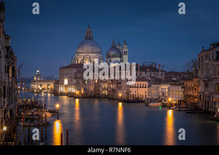 Grand Canal with Santa Maria della Salute church at night from Accademia bridge, Venice, Italy Stock Photo