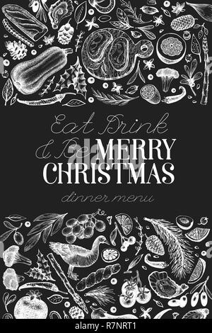 Happy Christmas Dinner design template. Vector hand drawn