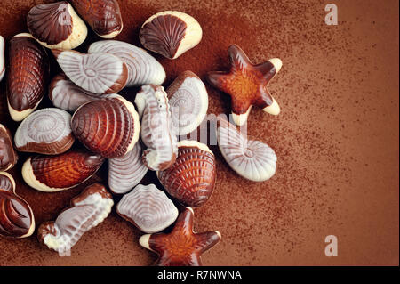 Mixed of chocolate seashell candies Stock Photo