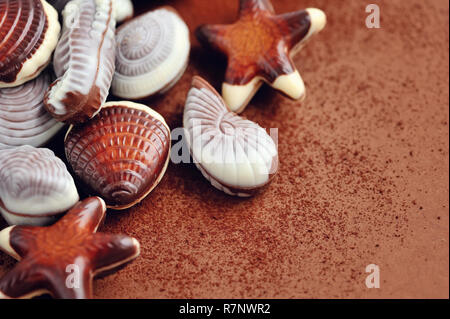 Chocolate seashells border Stock Photo