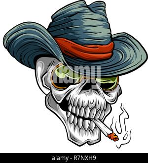 vector illustration of cowboy skull cartoon style Stock Vector