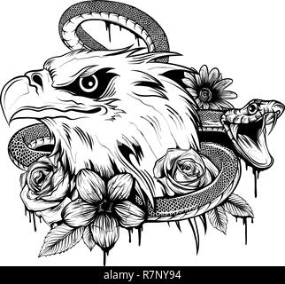 The Vector logo eagle for tattoo or T-shirt design or outwear. Hunting  style eagle background. This drawing is for black fabric or canvas Stock  Vector Image & Art - Alamy