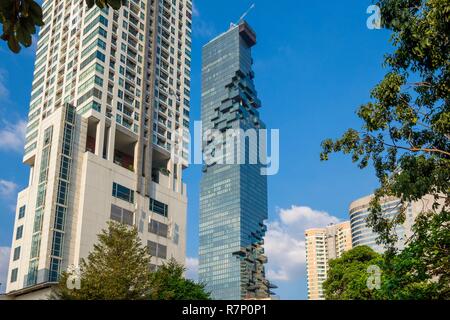 Thailand, Bangkok, Bang Rak district, MahaNakhon tower, 314 m high skyscraper completed in 2016 in Chong Nonsi business district, near Silom Stock Photo