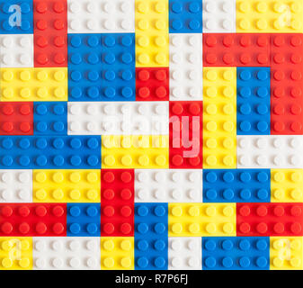 Multi Colored Toy Plastic Building Brick Blocks Background. Stock Photo